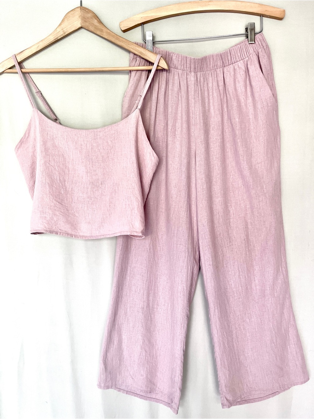 Tamara H Pink Linen Blend Matching Set Cami & Wide Leg Pants M/S